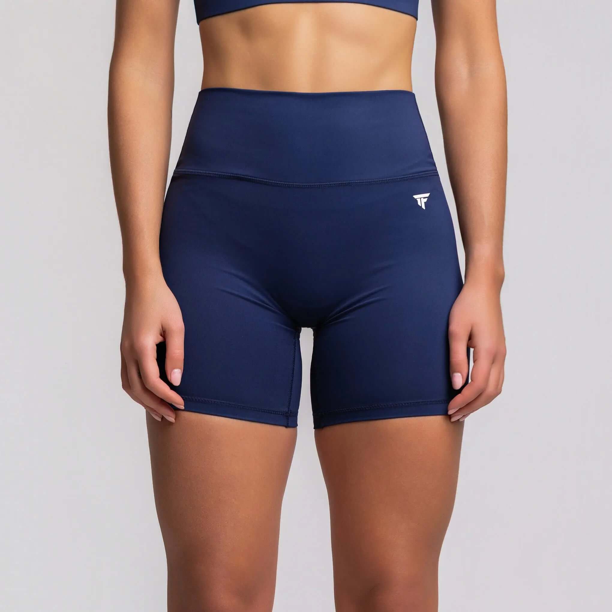 5 inch inseam gym shorts in navy color, designed for performance and comfort during workouts, TONEFIT brand.