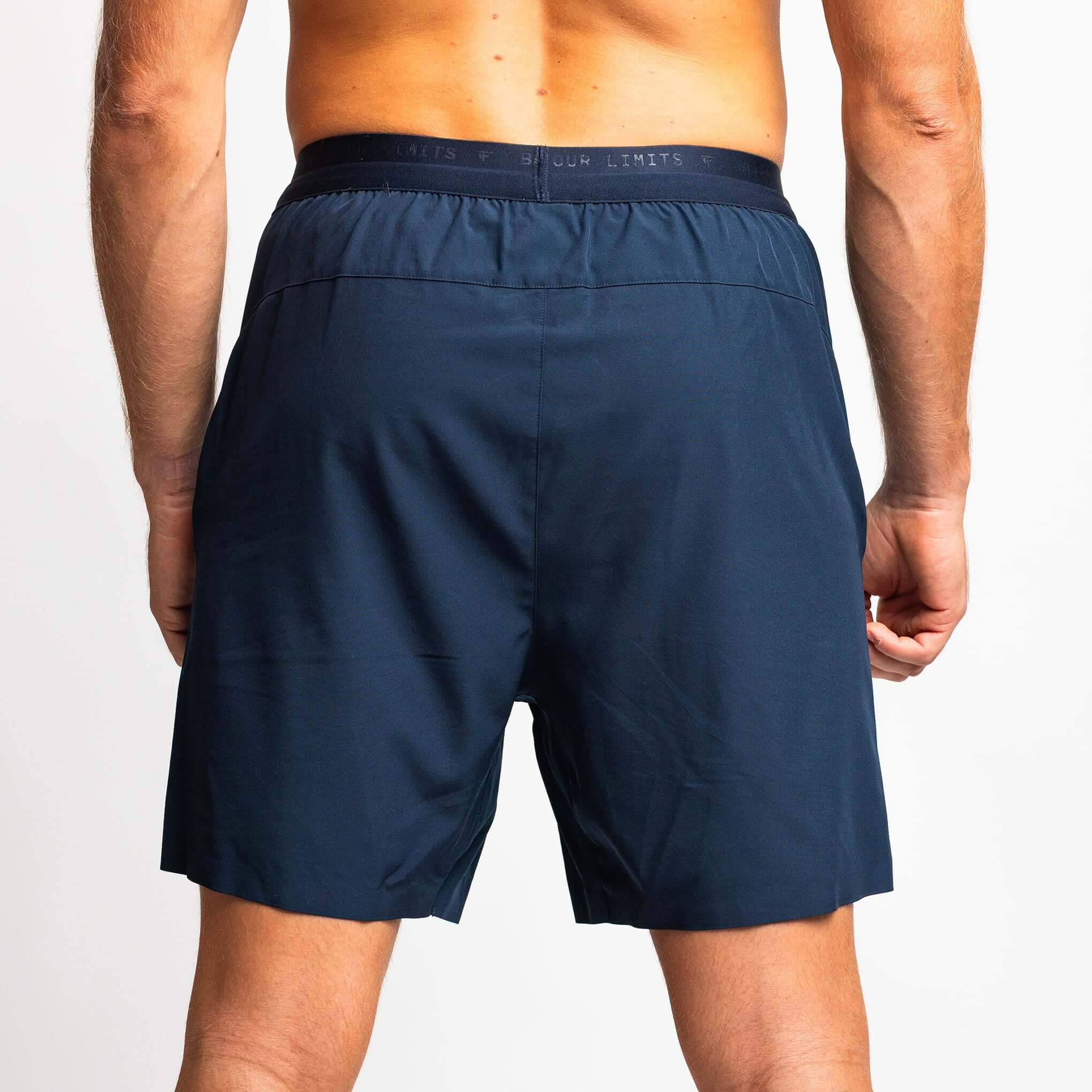 Back view of 2-in-1 hybrid training shorts, showcasing comfortable fit and design for elite athletes.