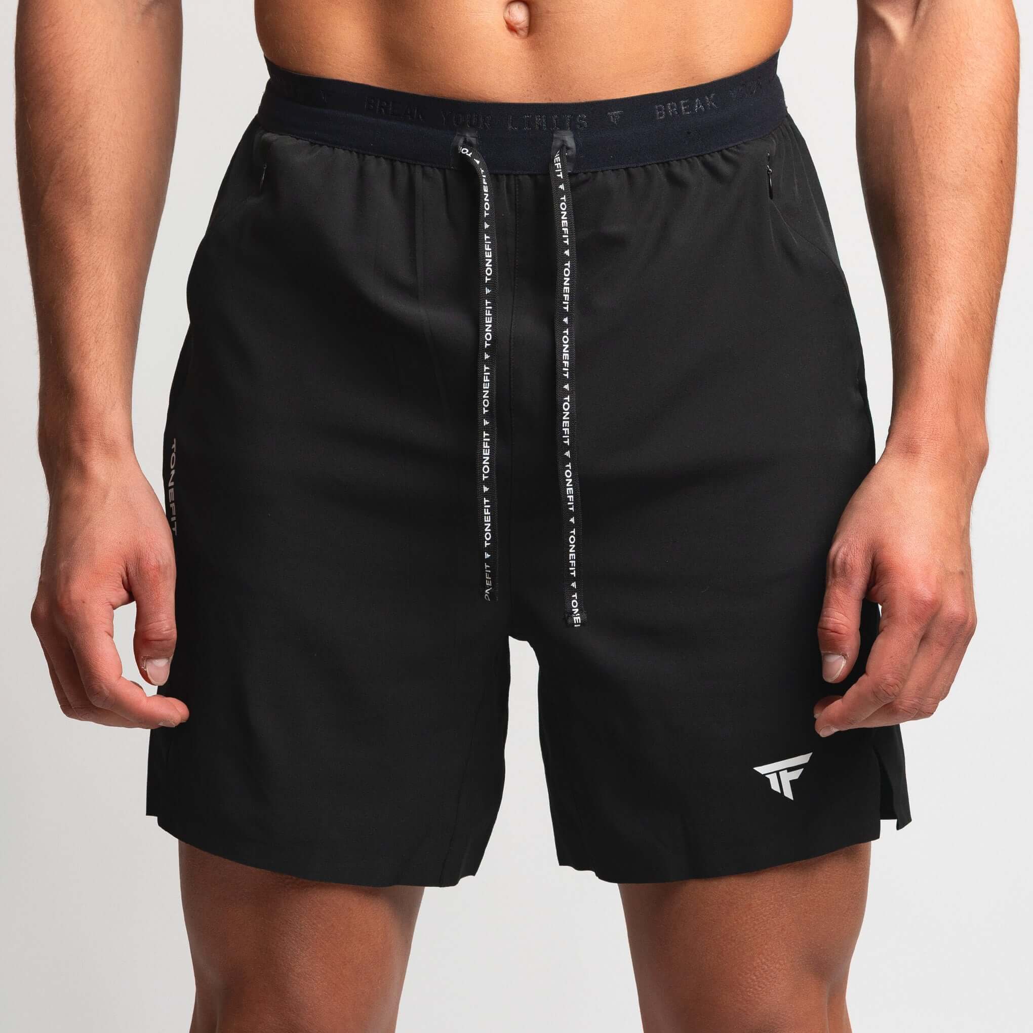Men's 6 inch training shorts in black, designed for high-performance workouts and versatile training.