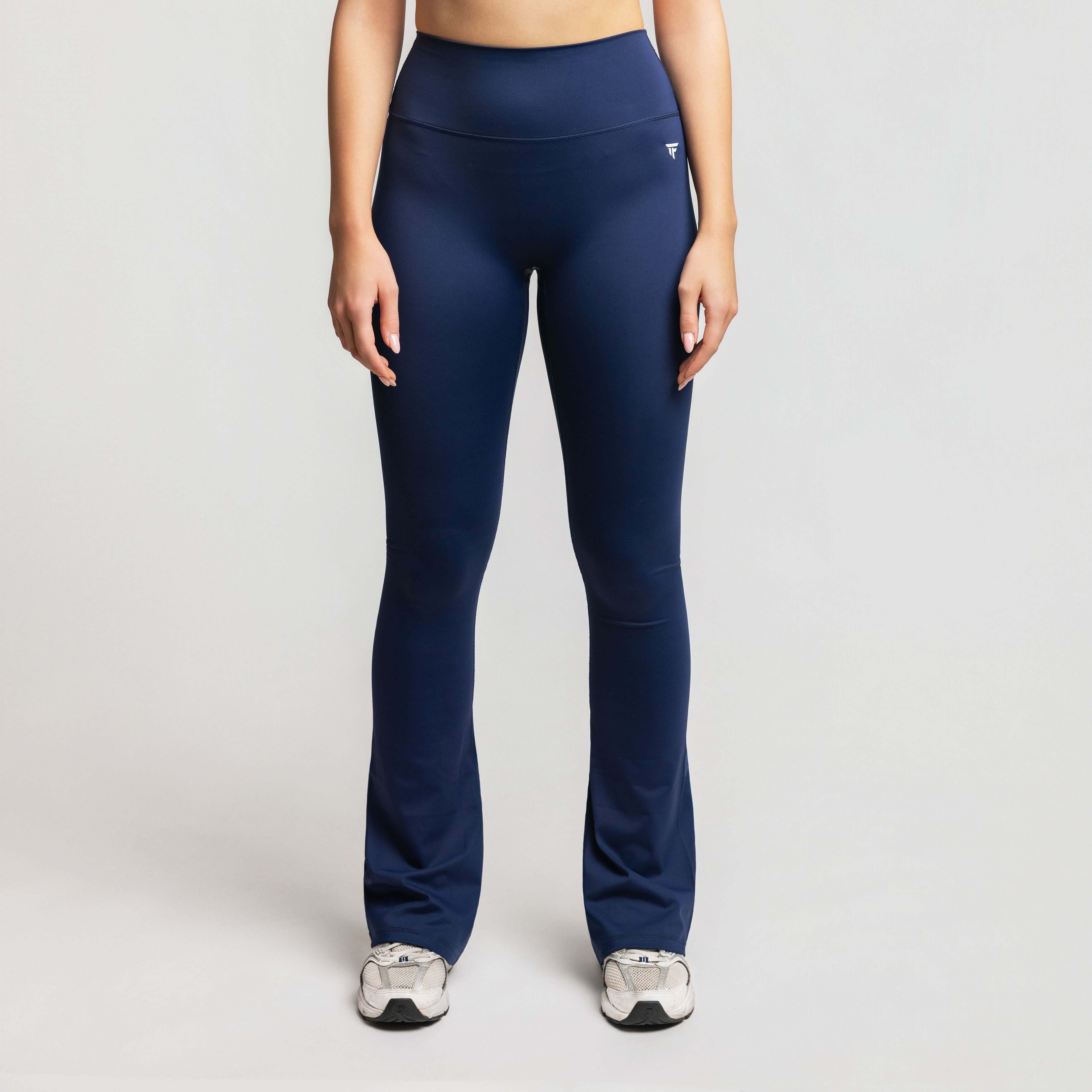 High waisted flare leggings in navy, perfect for studio-to-street style transitions by TONEFIT.