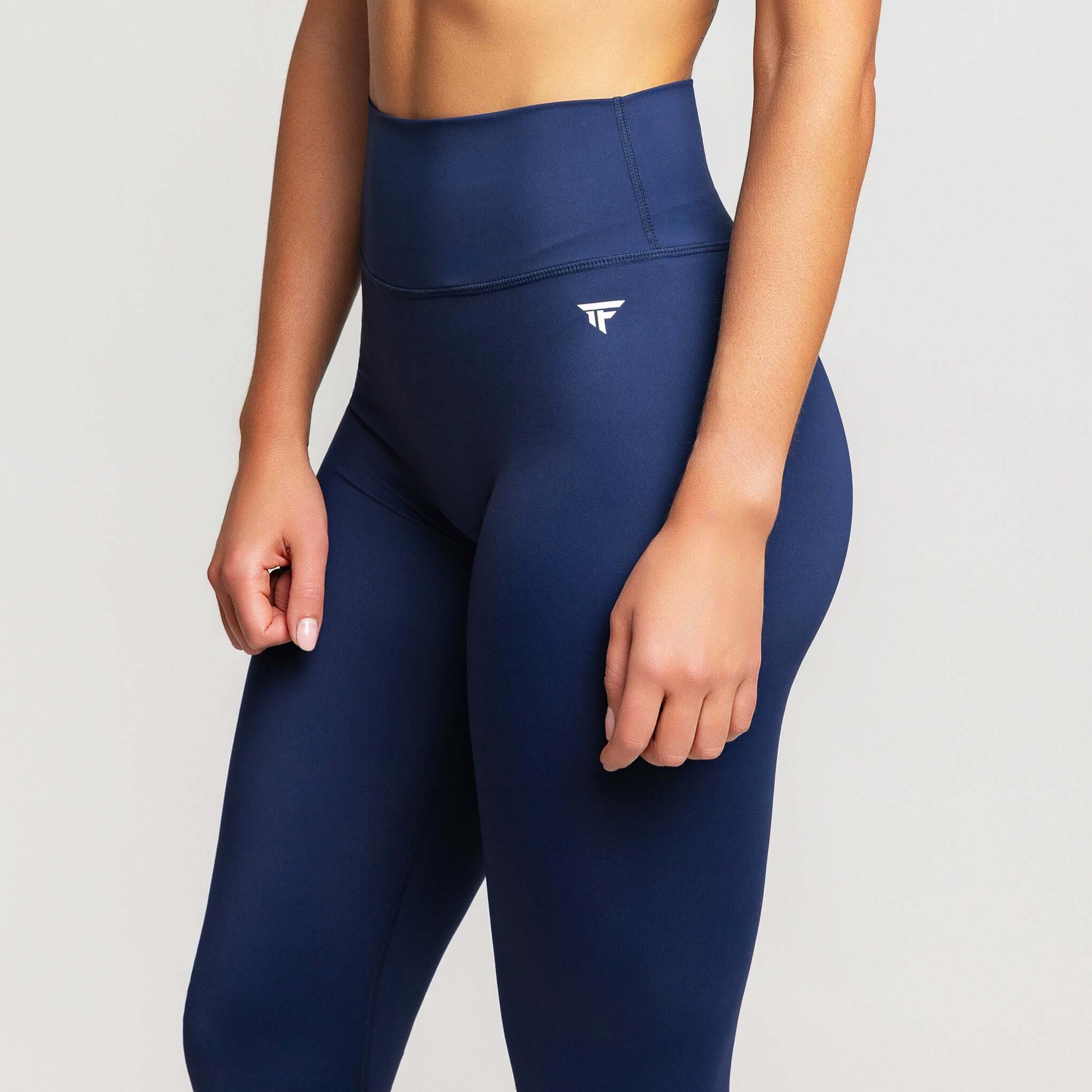 V-waist sculpt leggings in navy blue, designed for high-performance and studio workouts by TONEFIT.